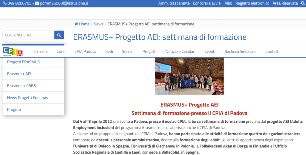 ERASMUS Progetto AEI settimana di formazione CPIA Padova
