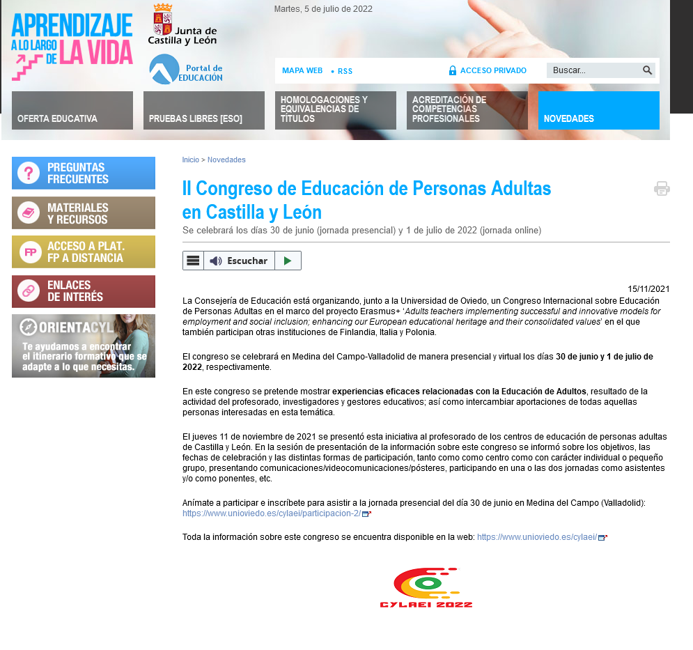 Aprendizaje a lo largo de la vida - II Congreso de Educación de Personas Adultas en Castilla y León