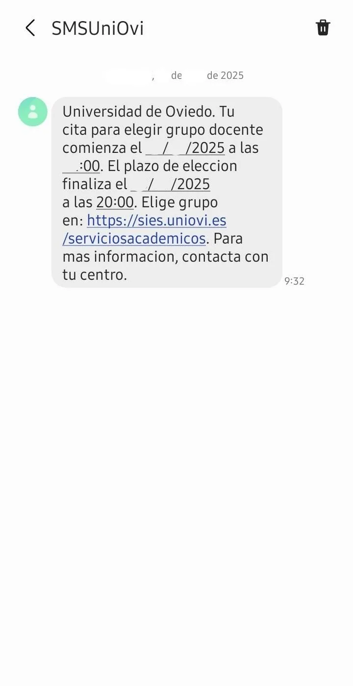 SMS Elección de grupos