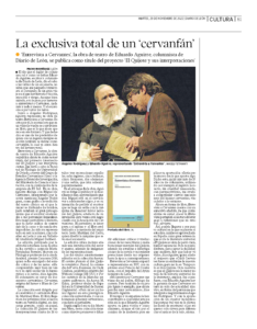 Página del "Diario de León" dedicada a la publicación de "Entrevista a Cervantes", de Eduardo Aguirre.