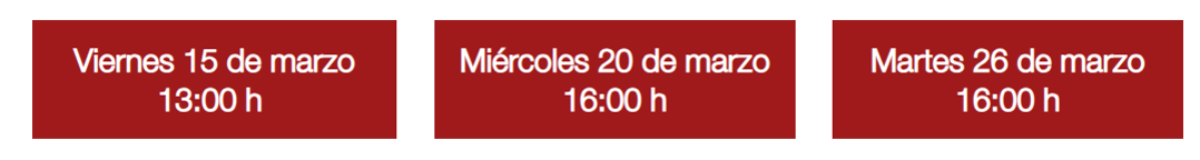 Este banner resume en tres pequeños cuadros las tres fechas y horas de los webinars