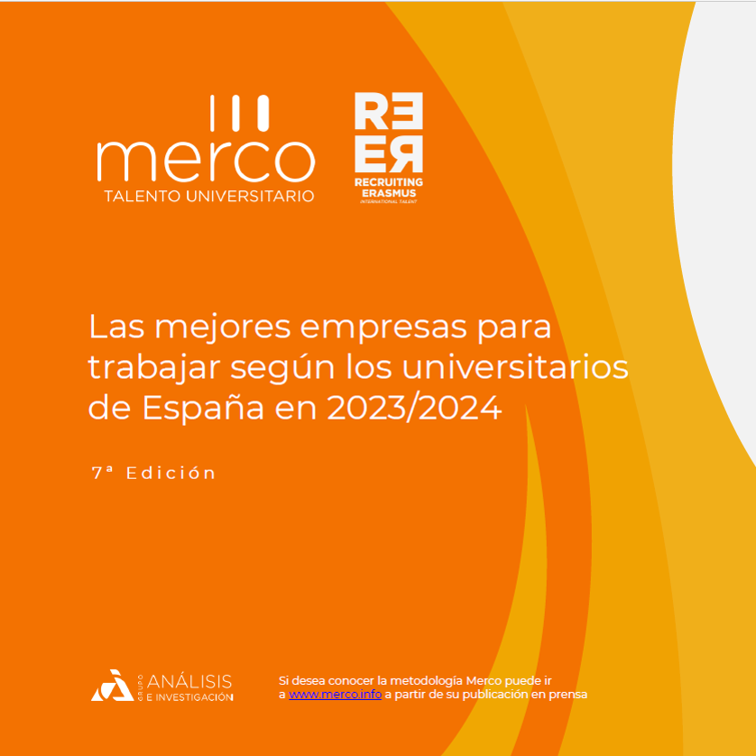Esta es la portada del estudio Merca Talento Universitario que dice: "Las mejores empresas para trabajar según los universitarios de España 2023-2024"
